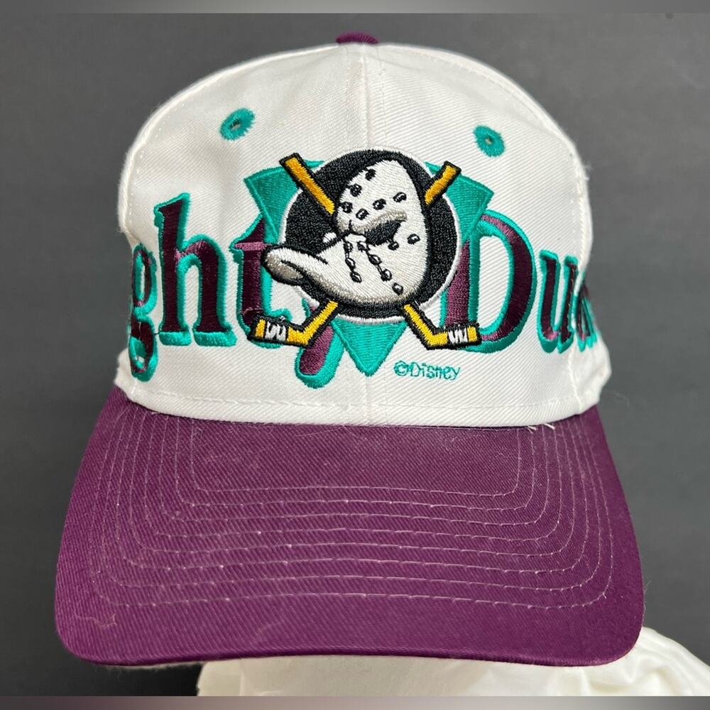 Vintage Mighty Ducks Spellout Wrap Logo 7 NHL Snapback Hat - Size OSFA DEADSTOCK